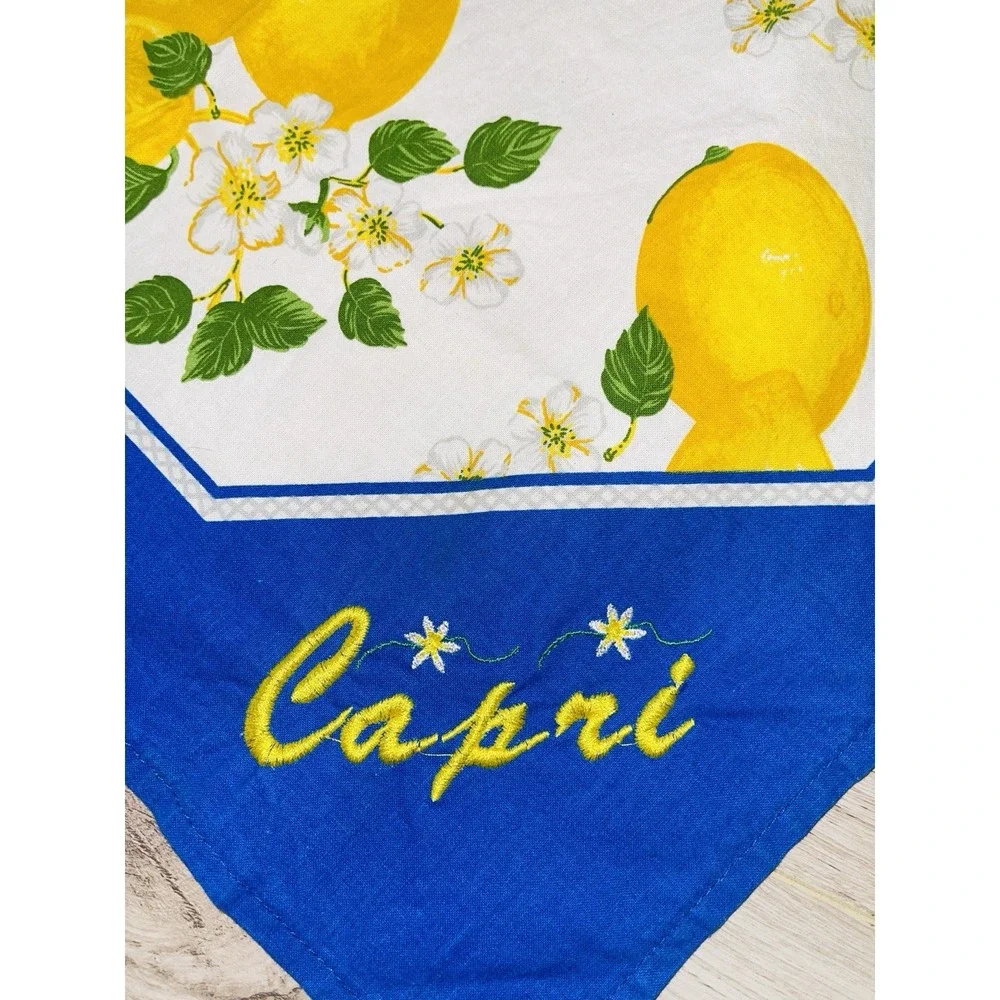 Vintage L.&G. Made in Italy Capri Embroidered Lemon Tea Towel Linen Hand Cloth
